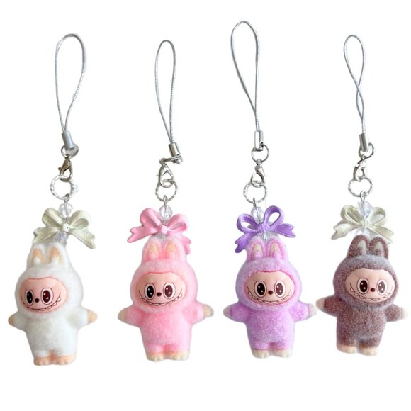 [SET OF 4] Mini Flocked Monster Keychain / Phone Charm - Standing figure - Picture 1 of 7